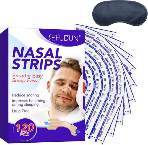 120 Pièces Bandelettes Nasales Bandelettes Nasales Anti Ronflement,Nasal Strips Patch Anti Ronflement Pour Une Meilleure Respiration Et 1 Masque Pour Les Yeux 