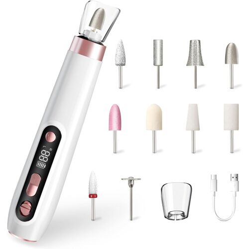 Kit De Manucure Et Pédicure Professionnel Portable, Lime À Ongles Électrique, Perceuse À Ongles Électrique Sans Fil, 10 Vitesses, Outil De Soin Des Ongles Pour Poncer, Tailler, Polir, Blanc