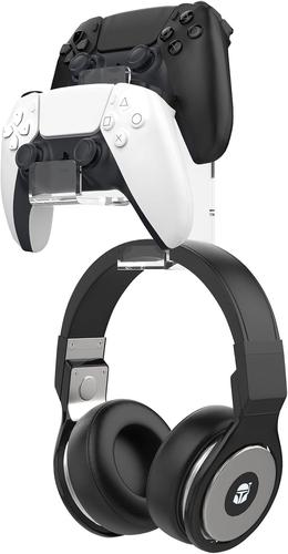 Moko Support de Manette, Double Support pour Casque de Jeu et Manette Compatible avec Steam, PS3, PS4, PS5, PC, commutateur, Support Mural pour Tous Les Types de Casques, Transparent