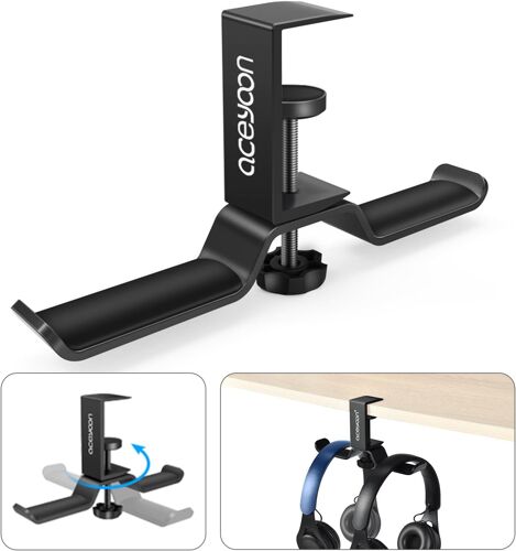 LORANKA-Double Support Casque Rotatif à 360° Porte Casque en Aluminium pour Bureau Headset Stand pour Casque Gaming sans Fil Audio Bluetooth Repose Casque Super Capacité de Charge (Noir)