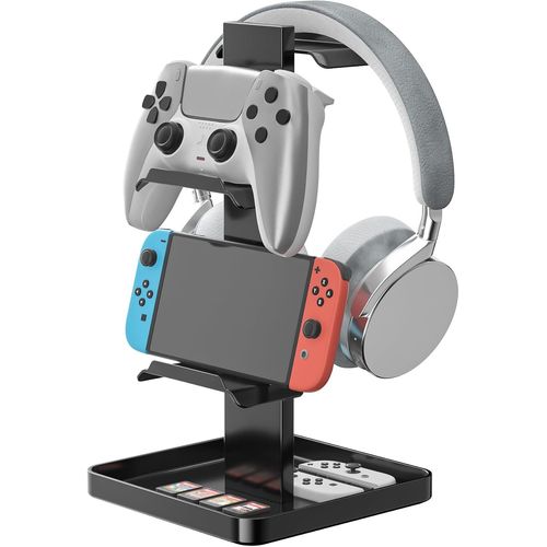 KALANKA-Support pour Casque en métal: Support amélioré pour Manette Stable - Support de Casque de Jeu avec Espace de Rangement inférieur pour Manette Switch iPad Xbox PS4 PS5 téléphone Portable.