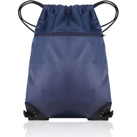 KALANKA-Sac Tissu Cordon Imperméable Sac de Sport à Cordon Sac à Dos Plage Piscine pour Tout âge Sac Natation à Ficelle avec Poche Extérieure Zippée pour Sport, Gym, Natation, Voyage(Bleu Marin)