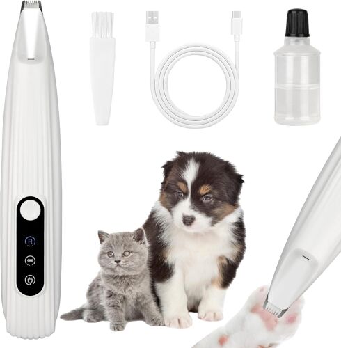 Dog Trimmer,Cat Shaver,Dog Clipper,Dog Clipper,Dog Paw Trimmer,Silent Pet Clipper Rechargeable With Led Light For Cats,Dogs,Paws-White