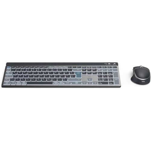Wkm-750 Ensemble Clavier Et Souris Sans Fil (Multi-Appareils, 1 Radio, 2 X Bluetooth Pour Pc, Ordinateur Portable, Tablette, Clavier Silencieux Led, Angle De Frappe Réglable, Fn-Lock, Qwertz De