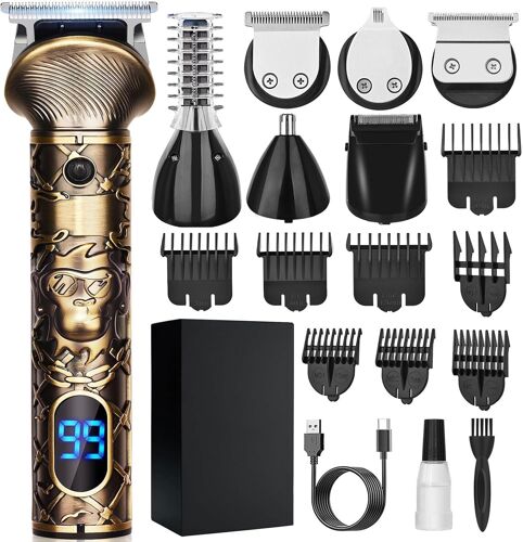 Tondeuse Cheveux/Barbe Homme Professionnell, Finition Sans Fil Rasoir Tondeuse Avec Affichage Et Type-C Usb Charge, Tondeuses Tailler/Contour/Nez/Corps Tous En 1, Tondeuses Cadeau Kit Pour Homme
