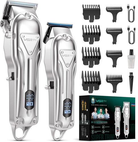 Tondeuse Cheveux Hommes Professionel,Kit Tondeuse À Cheveux Et Tondeuse Barbe Sans Fil,Kit De Coupe De Cheveux,Tondeuse Electriques Hommes Pour Famille,Barbier Et Cadeau(Argent)
