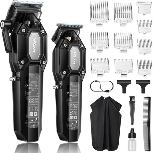 Tondeuse Cheveux Hommes Professionnel Sans Fil, Kit Tondeuse À Cheveux Homme Avec 10 Peigne De Limite, Rechargeable Usb Avec Écran Led, Noir