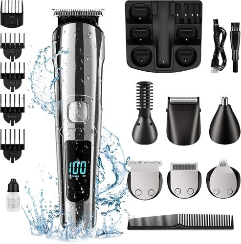 Tondeuse Cheveux Hommes,11-En-1 Tondeuse Barbe Et Cheveux Professionnel,Sans Fil Rasoir Électrique,Tondeuse Corps De Précision Pour Nez,Écran Lcd,Sabot Ajustable,Imperméable