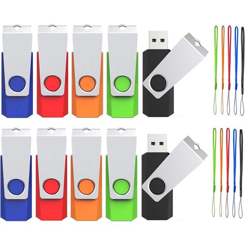 USB Stick 32GB Pack of 10, USB 2.0 Flash Drive Rotating USB Flash Drive for PC, Laptops, Computers, TV (5 Colours, 32 GB)