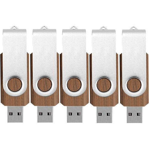 BNHGO-Lot de 5 clés USB en bois de 4 Go - 4 Go - Clip pivotant en métal - Clé USB 2.0 - Vitesse rapide - (bois de noyer, 4 Go, 5 pièces)