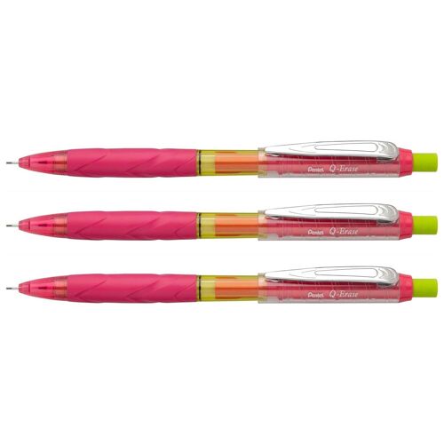 Pentel Lot De 3 Porte-Mines Q-Erase, 0,7 Mm, Pink/Jaune