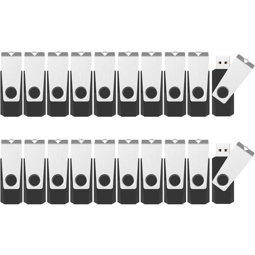 ASFASFq-KEXIN Lot de 20 clés USB 2.0 pivotantes pour clé USB pour Stockage de données, clé USB avec Corde (Noir)