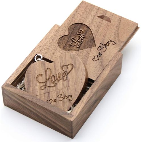 KALANKA-Clé USB 3.0 en Bois avec boîtier USB 3.0 « Love » et « Our Story » pour Mariage/marié/Parents/Photographe (Noyer, 32 Go USB3.0)