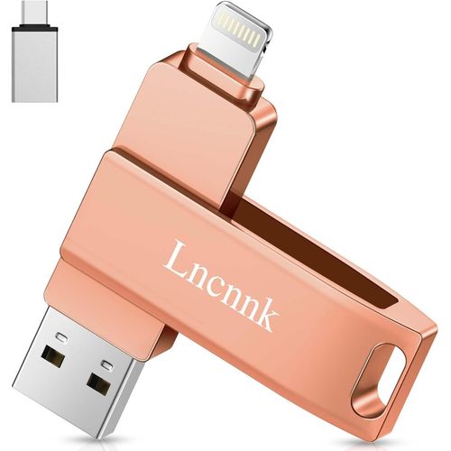 ASFASFq-Lncnnk MFi Certified Clé USB 3.0 512 Go pour iPhone, Lightning Pen Drive Stylo 3 en 1 Photostick Clé USB Type C USB de mémoire de sauvegarde pour iPhone, iPad, Android, Mac, PC Rose clair