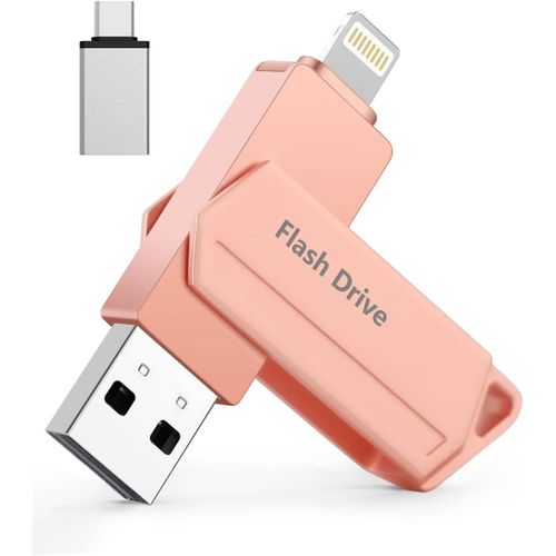 ASFASFq-Clé USB pour iPhone 512 Go MFi Certified 3 en 1 Stylo USB 3.0 Lightning Clé USB C Photostick Pen Drive Pennettaper iPhone/iPad/iOS/Android/Mac/PC - Mémoire externe en aluminium (Rose)