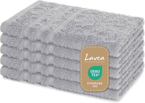 Lot De 5 Serviettes D'invité 30 X 50 Cm-Serviettes D'invité Douces Et Absorbantes En 100% Coton,Série Éponge Elena-Lavables Et Résistantes-Argent