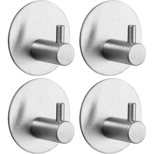 TIANYI-Accroche Serviette Salle De Bain 4 Pièces, Crochet Adhesif Mural Crochets Ronds En Acier Inox 304 Anti-rouille Crochet Autocollant Adhesif Avec Coussinet Collant Crochet Crochet Adhésif (Argen
