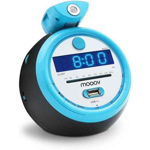 VornixorSarlshop-METRONIC 477016 Radio Réveil Projection Plafond Horloge Affichage Led Sportsman - Clock Alarme Matin Buzzer, FM, MP3 - Alimentation Prise Secteur - Bleu & Noir
