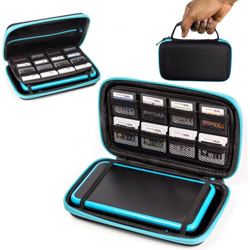Eryi-2ds Xl Case, Etui Pour New Nintendo 2ds Xl ¿ Housse Rigide De Rangement Zippée En Matériau Durable Anti-Choc Pour La Console New 2ds Xl Et Ses Accessoires - Bleu Sur Noir