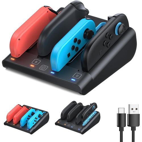 Gjfty-[Compatible Avec Switch 1/2] Chargeur Manette Pour Switch 2/Switch 1/Switch Oled, Chargeur Compatible Avec Nintendo Switch 2 Pour Joycon 2, Accessoires Pour Switch(Noir)