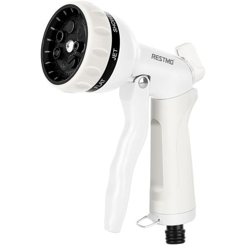Pistolet D'Arrosage De Jardin En Métal, Pulvérisateur Avec 7 Modes Et Débit Réglable Pour Lavage De Voiture Et Cour, Arrosage Des Plantes Et Pelouse, Blanc
