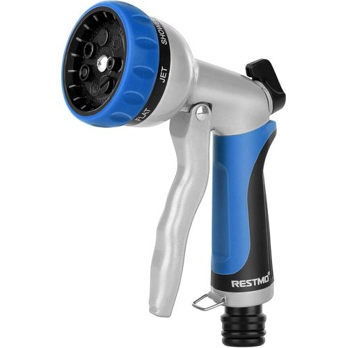 Pistolet d'arrosage de Jardin,Métal Pulvérisateur de Tuyau,7 Modèles Pistolet avec Débit d'eau Réglable pour Lavage de Voiture & Cour,Arroser Plantes & Pelouse- Bleu