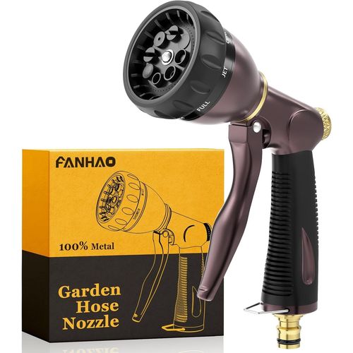 Pistolet Arrosage 100% Métallique Avec 8 Modes De Pulvérisation Réglables, Pistolets D'Arrosage Haute Pression Avec Poignée Antidérapante Pour Arroser Les Plantes Et Les Pelouses -Bronze