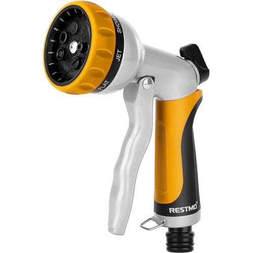 Pistolet d'Arrosage de Jardin en Métal,Pulvérisateur avec 7 Modes et Débit Réglable pour Lavage de Voiture et Cour,Arrosage des Plantes et Pelouse,Jaune