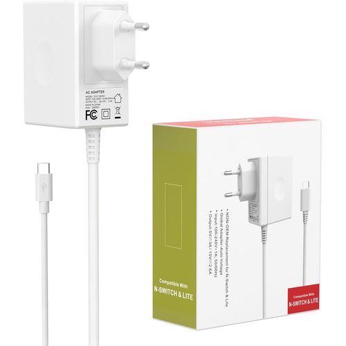 Charger for Nintendo Switch Console 45W AC Adapter for Nintendo Switch/Switch OLED/Lite,TV Mode 15V/3A Fast Charge with 1.5m/5ft Cable (White)