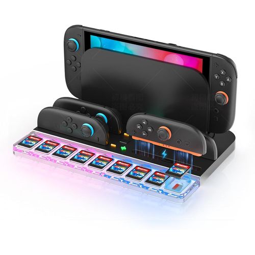 Base de Stockage pour Nintendo Switch 2 JoyCon, poignée pour NS2, lumière RVB, indicateurs LED, 9 emplacements pour Cartes, Station de Chargement Switch 2 avec câble de Chargement USB