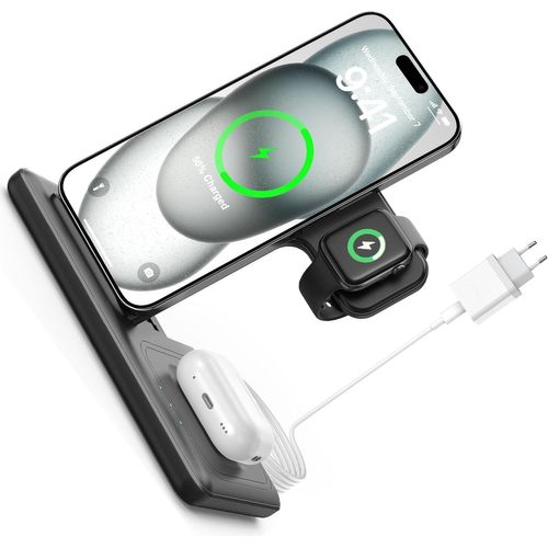 Eryi-Chargeur Induction Magsafe Sans Fil - 3 En 1 Charge Station De 15w Wireless For Phone 16 15 14 13 12 11 Pro Max Plus, Earbuds Pro 4 3, Watch Ultra 10 9 8 7 6 5 4 3, Avec Prise 20w Et Cable 1m