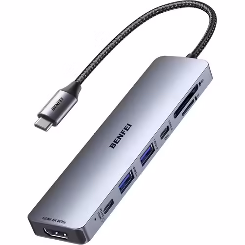 Hub USB C 7-en-1 avec HDMI(4K@60Hz), 2 USB-A, 1 USB-C Data, 100W de Charge, Lecteur de Carte SD/TF,Compatible avec MacBook Pro/Air, iPad Pro, iMac, iPhone 15 16 Pro/Pro Max