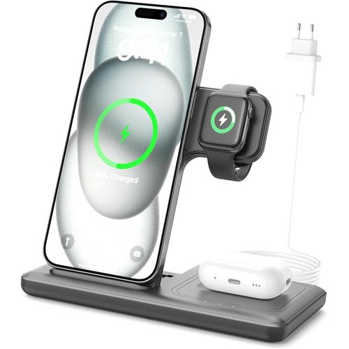 Eryi-Chargeur Induction Sans Fil - 3 En 1 Charge Station De 15w Wireless For Phone 16 15 14 13 12 11 Pro Max Plus, Earbuds Pro 4 3, Watch Ultra 10 9 8 7 6 5 4 3, Avec Prise 20w Et Cable 1m