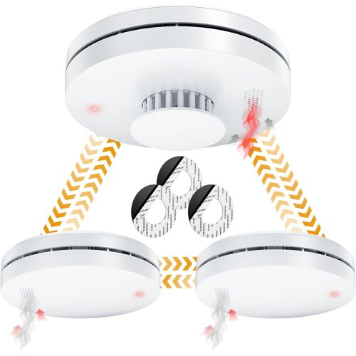 JGD-Détecteur de fumée et de Chaleur avec Batterie de 10 Ans | Certifié EN14604 CE, AS3786 | Capteur photoélectrique pré-connecté | Détecteurs d'incendie/de Chaleur interconnectés sans Fil - 3 pièces
