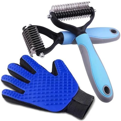 Peigne Et Gant De Peignage - Non Spécifié - Non Spécifié - Bleu - Confortable - Pour Chiens Et Chats