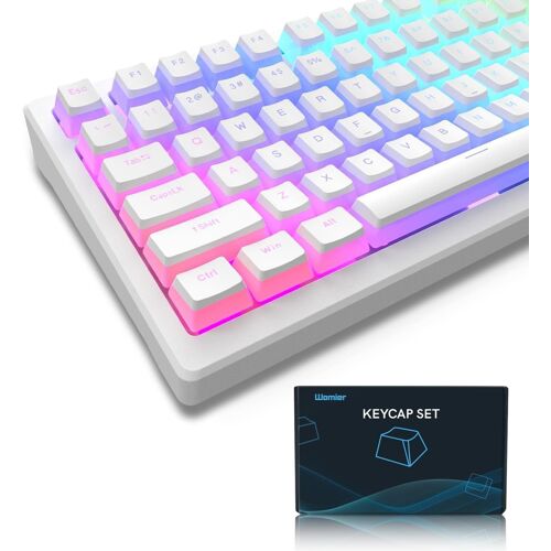 Pudding Keycaps, 165 PBT Touches Ensemble de Keycap Personnalisé, Profil OEM Keycaps ANSI US Layout, compatibilité Universelle pour Les claviers à 100%, 75%, 65%, 60% - Blanc¿ISO Non Inclus¿