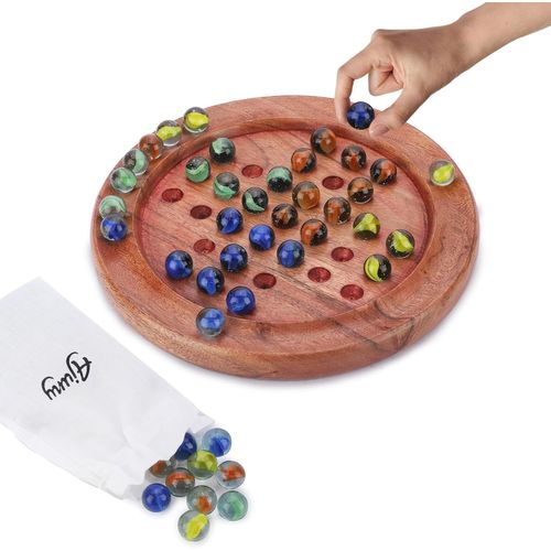 Chenquansarl-Solitaire Classique De 9 Pouces ¿ Jeu De Société En Bois Fabriqué À La Main Avec Billes 4 Couleurs, Design Indien Vintage ¿ Idéal Pour Le Plaisir En Famille Et La Décoration De La Maison