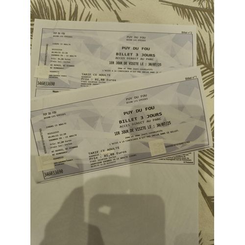 2 Billets 3 Jours Puy Du Fou Adulte À Partir Du Mercredi 30 Août Et 2 Billets Bronze Pour La Cinescenie Vendredi 1er Août