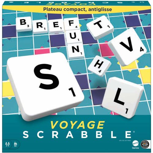 Mattel Games Scrabble Voyage, Édition Miniature 20 X 20 Cm, Jeu De Société Et De Lettres, Version Française, Cjt12[Z958]