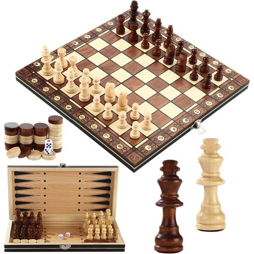Eryi-Jeu D'échecs, Echiquier Bois,3 En 1 Jeu D'échecs Magnetique Bois,29 X 29 Cmjeu D'échecs En Bois,Pliable Portable Ensemble D'échiquier,Echiquier Pour La Famille Activités Fête Adultes Enfants Voy