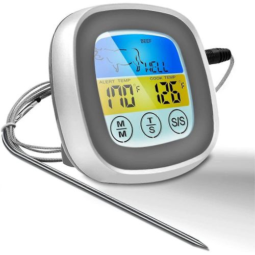Thermomètre à viande à lecture instantanée 40 pouces Câble de sonde Thermomètre de four numérique de cuisson des aliments avec écran tactile Affichage LED couleur pour Grill Smok