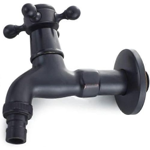 Robinet de machine à laver en laiton avec bec d'évier G1 / 2 - Antique Cross Handle Mop Tap pour évier de jardin (noir)