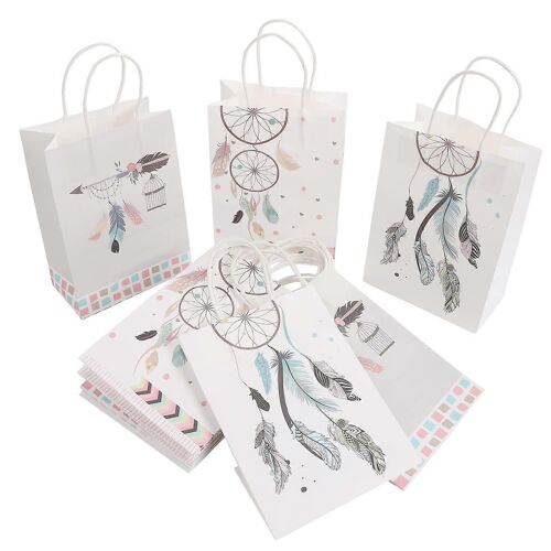 12 pcs sacs de faveur en papier kraft avec poignée,sacs de faveur en papier de motif Dream Catcher,sacs de faveur multipack,sacs de faveur pour fête d'anniversaire de mariage