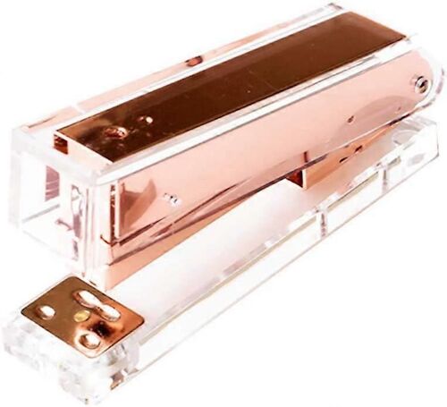 Agrafeuse Manuelle de Bureau de Luxe - Acrylique Transparent Or Rose - Design Moderne et Élégant