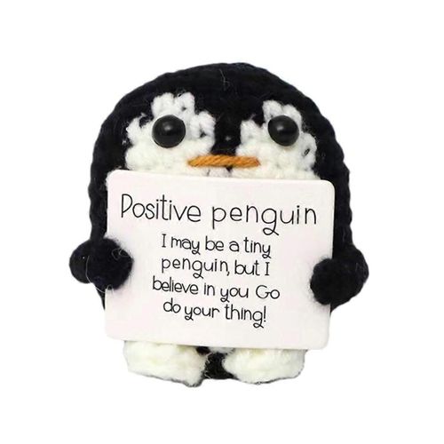 Poupée au crochet pingouin avec carte positive - Poupée au crochet mignonne noir