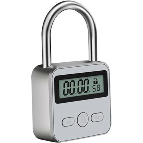 Serrure temporelle intelligente,serrure de chronométrage maximale de 99 heures avec écran LCD Minuterie électronique de voyage multifonction cadenas de sécurité rechargeable (argent)