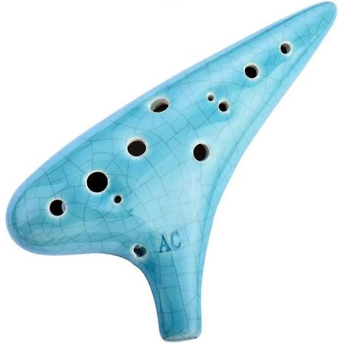 Ocarina 12 Trous En Céramique - Alto C - Avec Sac De Protection Et Livre De Chansons - Bleu