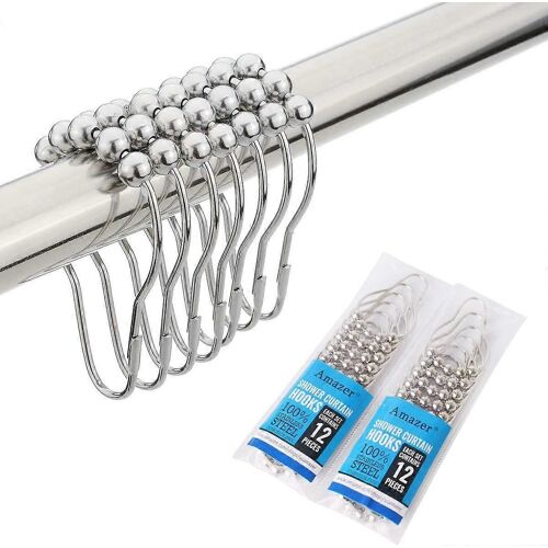 Paquet de 2 anneaux de crochets de rideau de douche,anneaux de rideau de douche résistants à la rouille en acier inoxydable et ensemble de crochets en chrome poli 24