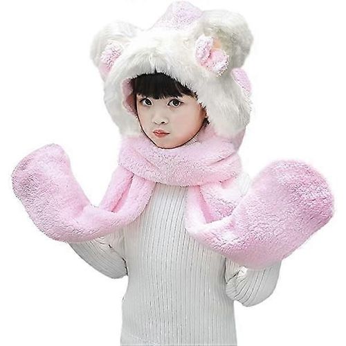 Ensemble Hiver Enfant 3-En-1 - Bonnet/Gants/Écharpe Capuche Animale