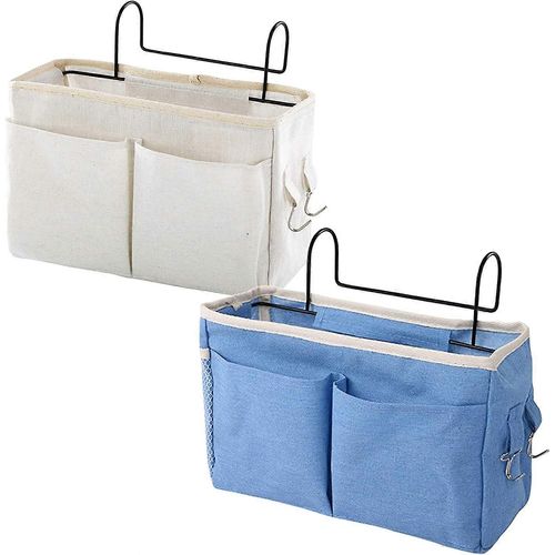 Lit Mezzanine Rangement Sac De Rangement Suspendu De Chevet,2pcs Blanc / Bleu Chevet Suspendu Panier De Chevet Chevet